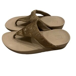 FitFlop lulu shimmer foil sandals women’s 9 hold rhinestone wedge T-strap